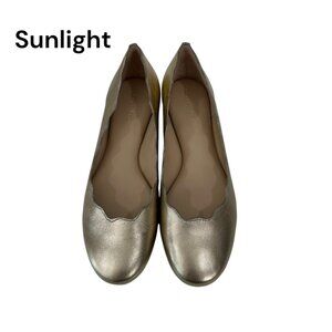 Copper Key Women Metallic Gold Ballet Flats SZ 9.5M Scalloped Edge Slip-On Shoes